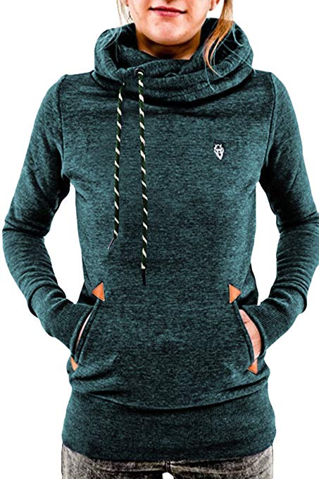Cutiefox Women's Pullover Hoodie Funnel Neck Pocket Long Sleeve Hooded Sweatshirt