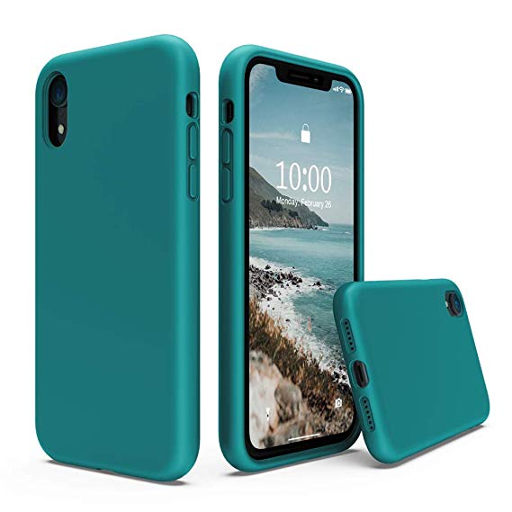 SURPHY Silicone Case for iPhone XR, Thicken Liquid Silicone Shockproof Protective Case Cover (Full Body Thick Case with Microfiber Lining) Compatible with iPhone XR 6.1",Teal Blue