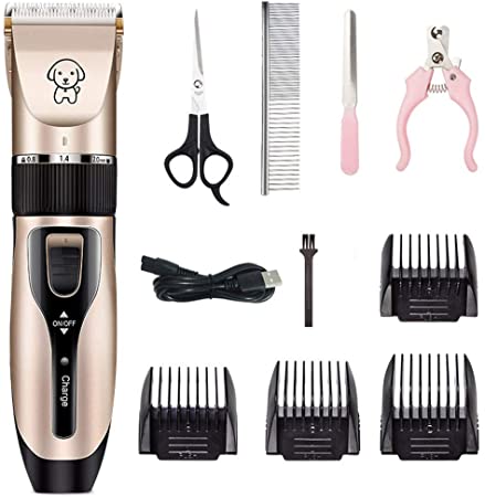 Le Touch Pet Hair Clippers - Upgraded Professional 0.8-2.0mm Adjustable USB Rechargeable Cordless Grooming Kit, Quiet Electric Trimmers Shaver with Comb for Dogs and Cats