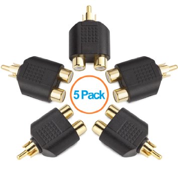 Aurum Cables 5-pack High Quality RCA AV Audio Y Splitter Plug Adapter 1 Male to 2 Female