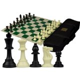 Tournament Roll-Up Staunton Chess Set w Travel Canvas Bag - Green