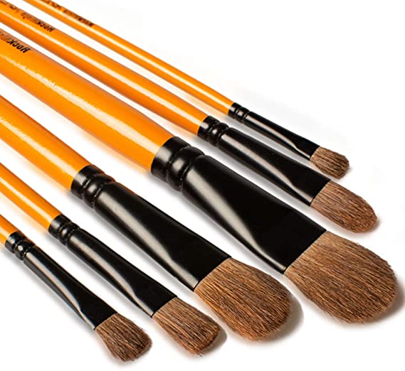 Artist Paint Brush Set, Professional Long Handle Nylon Hair Brushes - Ideal Fine Tip Art Brushes for Acrylic, Watercolor, Oil, Creative Body Paint, Decorating and Gouache Painting (6 Pcs Filbert)