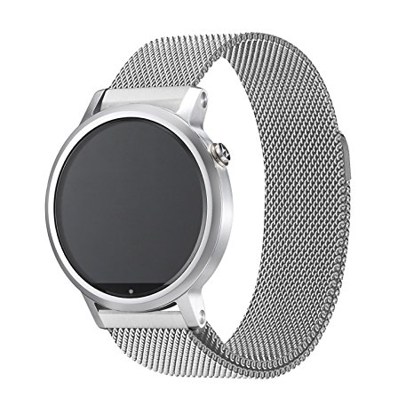 Magnetic Milanese Loop Replacement Stainless Steel Watch Band Strap for Motorola Moto 360 2nd Gen 2015 Released Version (Man 42mm = 20mm or Man 46mm = 22mm)