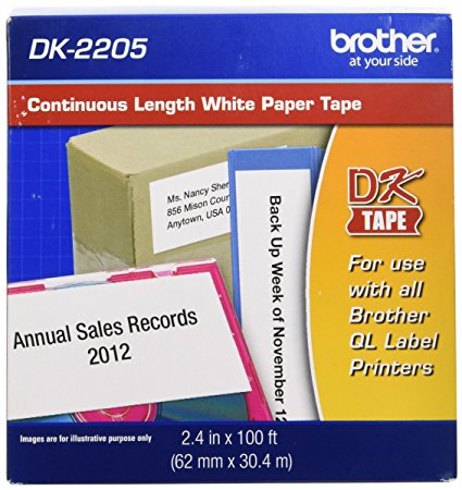 Brother Continuous 2.4 in x 100 ft (62mm x 30.4m) Paper Label Roll (DK-2205) - Retail Packaging