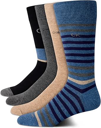 Calvin Klein Men's Dress Socks - Cotton Blend Crew Striped Socks (4 Pairs)