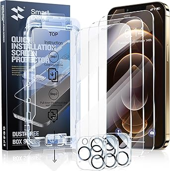 SmartDevil 3-Pack Screen Protector for iPhone 12 Pro Max with 3-Pack Camera Lens Protector, Clear 9H Tempered Glass Film, Super Fast Installation (Dust-Free & Bubble-Free), Alignment Tool