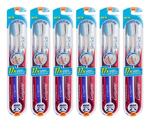 6 Pack Colgate Slim Soft Gliding Tip Toothbrushes