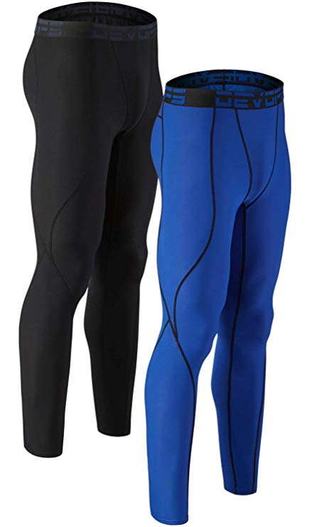 DEVOPS Men's 2 Pack Compression Cool Dry Tights Baselayer Running Active Leggings Pants