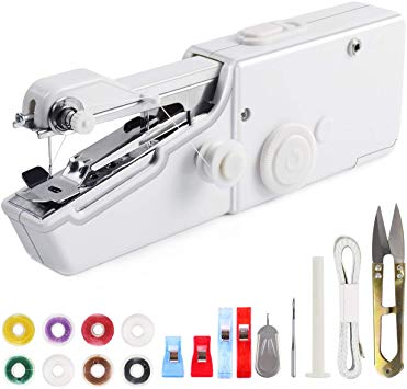 Handheld Sewing Machine Mini Cordless Handheld Electric Sewing Machine for Fabric, Clothing, Kids Cloth Home Travel Quick Repairing with 18 Accessories, White