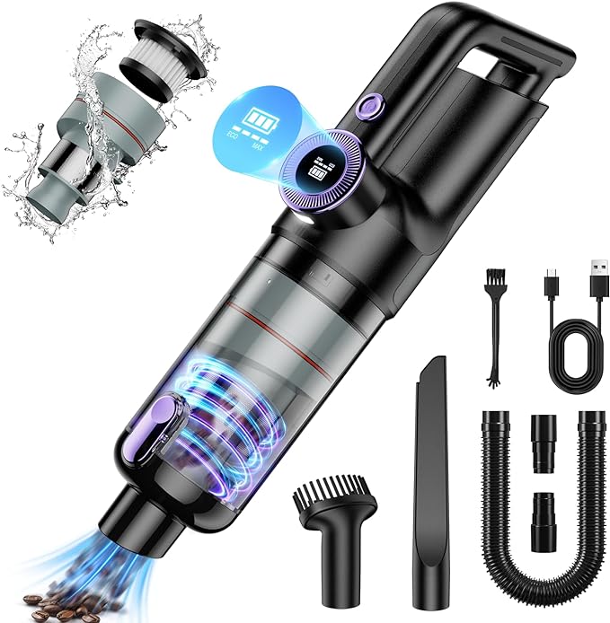 AHNR Handheld Car Vacuum Cordless Cleaner, 20000PA Powerful Suction Portable Hand Held Vacuum Cleaner with 2-Gear Mode, Brushless Motor, HD Display & LED Light, Mini Car Vacuum Cleaner for Car Home