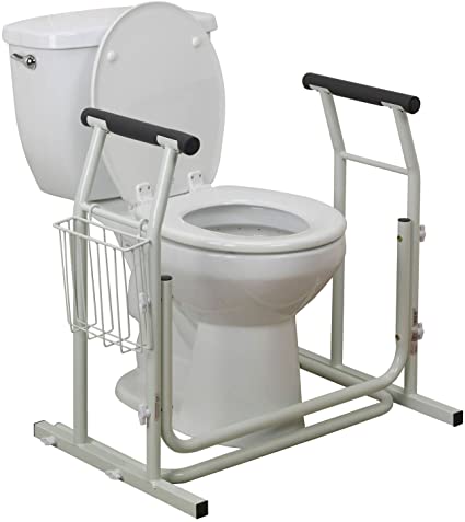 Toilet Safety Frames & Rails with Adjustable Height Bathroom Potty Safety Assist Frame w/Grab Bars & Stable Support Railings for Elderly, Senior, Handicap & Disabled