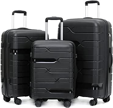 3 piece luggage set TSA lock (20/24/28 inch) hard shell light with wheels, black