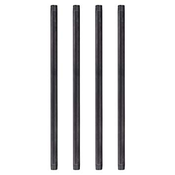 Pipe Decor 3/4” x 24” Malleable Cast Iron Pipe, Pre Cut, Industrial Steel Grey Fits Standard Three Quarter Inch Black Threaded Pipes Nipples and Fittings, Build Vintage DIY Furniture, 4 Pack