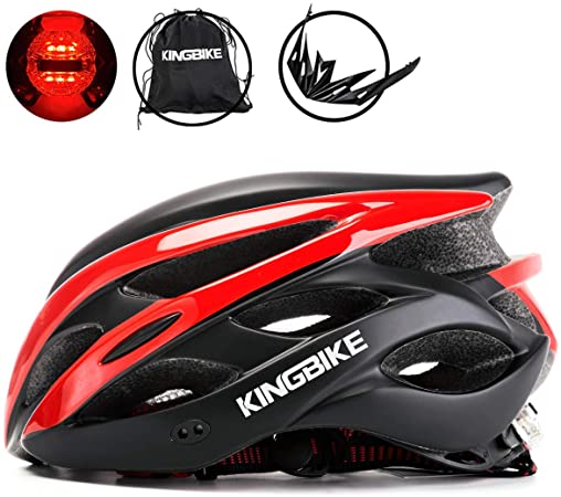 KINGBIKE Ultralight Bike Helmets CPSC&CE Certified with Rear Light   Portable Simple Backpack   Detachable Visor for Men Women(M/L,L/XL)