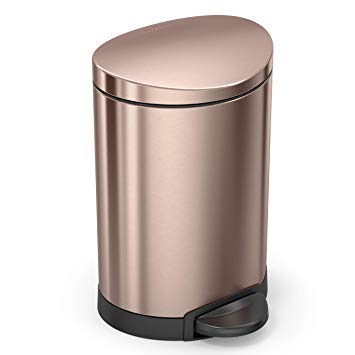 simplehuman 6 Liter / 1.6 Gallon Stainless Steel Compact Semi-Round Bathroom Step Trash Can, Rose Gold Stainless Steel