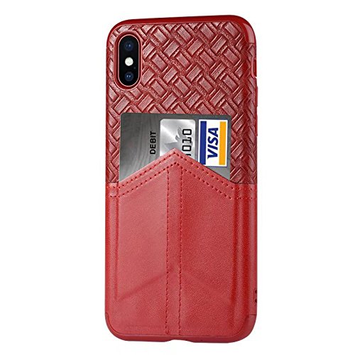 iPhone X Wallet Case, Premium Woven leather with card bag for iphone X (red)