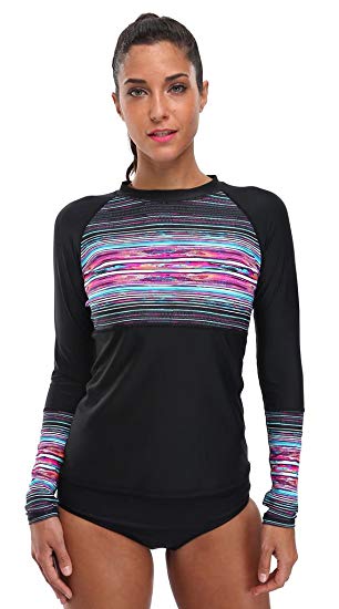 ATTRACO Women's Long Sleeve Rash Guard Shirt Athletic Swim Top Sun Guard UPF 50