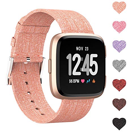 Sunnywoo for Fitbit Versa Bands, Versa Woven Bands Breathable Canvas Fitbit Versa Replacement Bands Built-in Quick Release Pin Stainless Steel Buckle Watch Band for Fitbit Versa