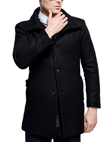 SSLR Men's British Single Breasted Slim Wool Coat