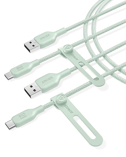 Anker USB C Cable Bio-Briaded [2 Pack, 6ft], Durable USB A to Type C Charger Cable, USB C Charger Cable Fast Charging for Samsung Galaxy Note 10/9/8 S10 /S10/S9 /S9, LG V30 (USB 2.0, Green)