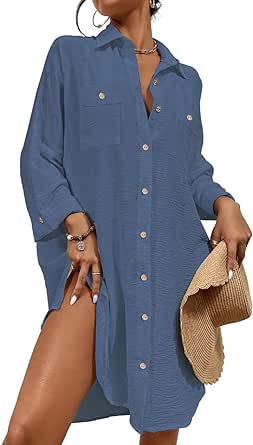 Bsubseach Womens Modern Swimsuit Cover Up Blouse Button Down Shirt Dresses Tops