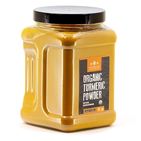 The Spice Lab USDA Organic Turmeric Powder with Curcumin - Gluten Free All Natural Non GMO Ground USDA Organic Turmeric with curcumin powder - 2 Pound Tub - Great Turmeric Supplement for your Diet