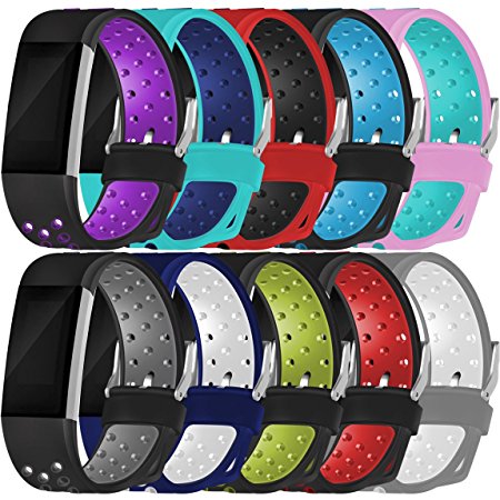 For Fitbit Charge 2 Bands, Maledan Replacement Accessory Sport Bands With Air Holes for Fitbit Charge 2 HR, Large Small 12 Different Colors