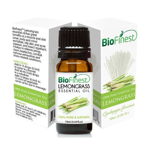 BioFinest Lemongrass Essential Oil - 100% Pure Undiluted - Therapeutic Grade - Premium Quality - Best For Aromatherapy & Massage, Anxiety & Stress Relief - FREE E-Book (10ml)