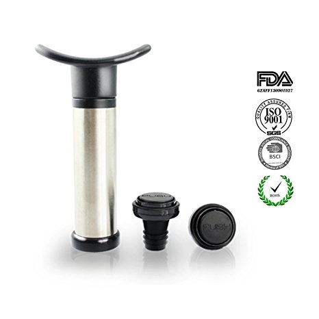 Vacare Stainless Steel Wine Saver Pump Preserver with 2 Vacuum Bottle Stoppers, Best Quality, Perfect Gift, To Save your Wine Fresh-FTS03(SGS,LFGB,FDA Certification)