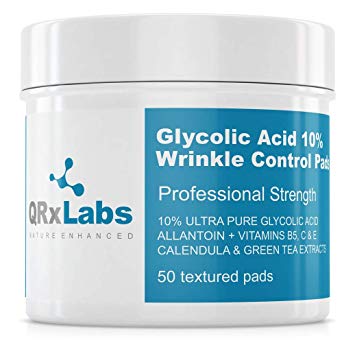 Glycolic Acid 10% Wrinkle Control Pads with 10% Ultra Pure Glycolic Acid, Allantoin, Vitamins B5, C & E, Calendula & Green Tea Extracts - Helps keep skin smooth and prevents wrinkles and lines