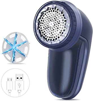 Aerb Fabric Shaver, Rechargeable Electric Lint Remover with USB Charging Cord & Extra Blade Included, 2-Speeds Portable Clothes Shaver with 6 Blades for Efficient Bobbles Fuzz Removing-Blue