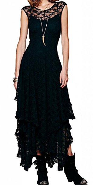 R.Vivimos Women Lace Asymmetrical Sleeveless Long Dresses With Lining Two Pieces