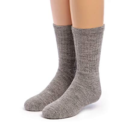 Warrior Alpaca Socks - Boy's Outdoor Alpaca Wool Socks - Terry Lined Footbed - Grey Heather Crew - Ribbed