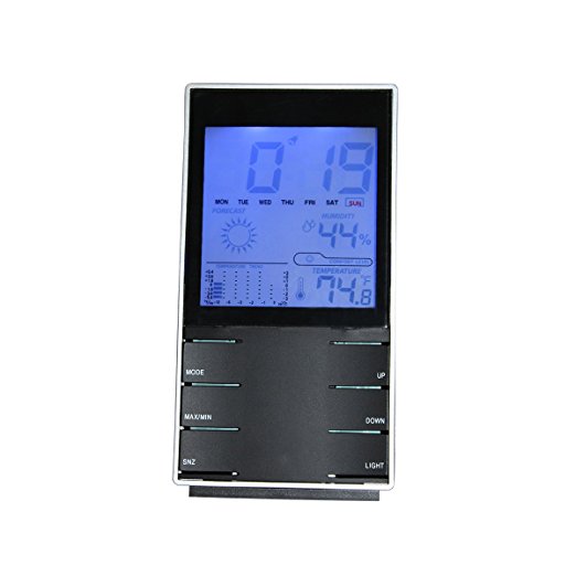 [Black Friday Sales Deals 2016]IBEET 6 in 1 Multifunctional Electronic Indoor Weather Station - Thermometer, Hygrometer, Humidity, Alarm Clock, Weather Forecast, Time Calendar, Temperature Trend Black