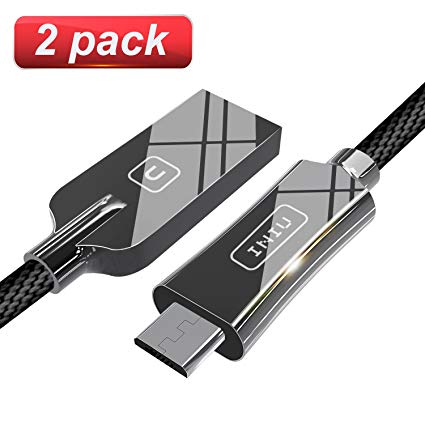 【2 Pack】 INIU Micro USB Cable Android 2.4A Quick Charging Zinc Alloy Nylon Braided 3.3ft Tangle-Free USB data charger cable with Organizing Strap for Samsung HTC Motorola Mobile Phone Power Bank