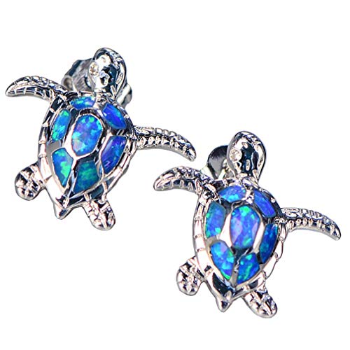 Health and Longevity Sea Turtle Birthstone Jewelry Sterling Silver Created Blue Opal Sea Turtle Earring Rings Pendant Necklace Length 18-20 inch