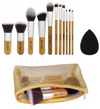 BS-MALL(TM) Premium Synthetic Bamboo Blush Foundation Eyeshadow Eyeliner Bronzer Makeup Brushes Sets Plus 1 Piece Makeup Sponges