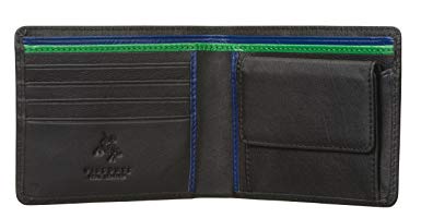 Visconti Bond BD10 Mens Black with Multi Color Soft Thin Leather Bifold Wallet