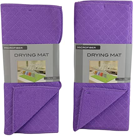 Dependable 2 Pack Embossed Ultra Absorbent Kitchen Microfiber Dish Drying Mat (Purple)