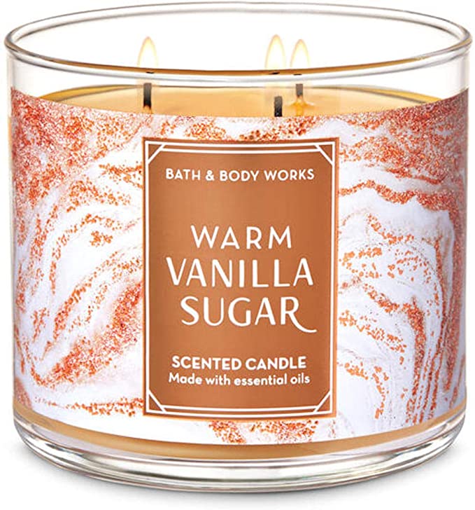 White Barn Candle Company Bath and Body Works 3-Wick Scented Candle w/Essential Oils - 14.5 oz - Warm Vanilla Sugar (Vanilla, White Orchid, Sparkling Sugar, Fresh Jasmine, Creamy Sandalwood)