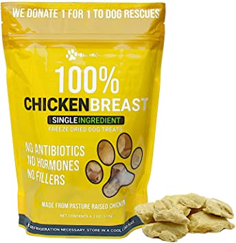 Max and Neo Freeze Dried Chicken Breast Dog Treats - Single Ingredient, Pasture Raised, Antibiotic Free, Human Grade Chicken Grown in The USA - We Donate 1 for 1 to Dog Rescues for Every Product Sold
