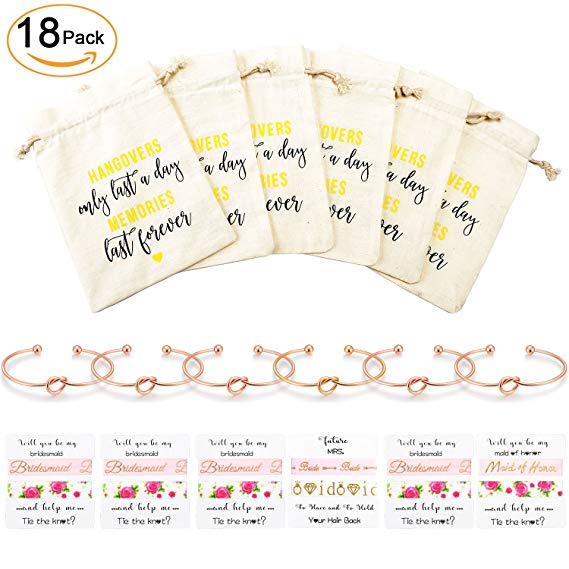 Nymph Code Bridesmaid Gifts Bachelorette Party Supplies - 6 Set Rose Gold Love Knot Bracelets Bridesmaid Hair Ties,Perfect Bridal Shower Gifts Bridesmaid