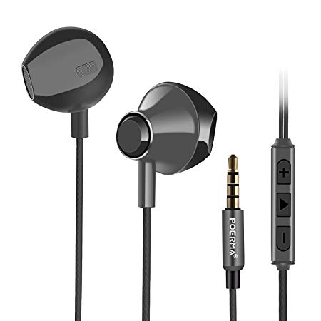 in-Ear Earphones Headphones, POERMA Stereo Ear Buds Wired Earbuds with Mic and Volume Control, Noise Cancelling Earphones Sports Headsets for 3.5mm Audio Android Phone Pad Tablet PC Laptop (Black)