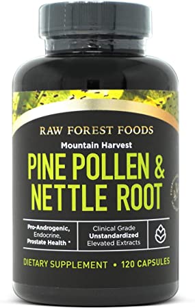 Pine Pollen and Nettle Root Extract Capsules — Elevated Pine Pollen and Nettle Root Extracts — 120 Count — for Men and Women, Available only from RAW Forest Foods — Support Endocrine Health