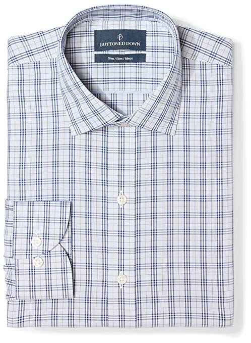 Buttoned Down Men's Slim Fit Plaid Non-Iron Dress Shirt