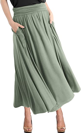 TRENDY UNITED Women's High Waist Fold Over Pocket Shirring Skirt