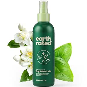 Earth Rated Dog Deodorizing Spray, Conditioning & Odor-Eliminating Dog Perfume, For All Coat Types, Refreshing White Tea & Basil Scent, 8 oz.