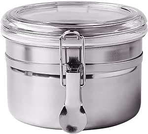 Stainless Steel Airtight Canister Food Storage Container Sugar Tea Coffee Cookies Snacks Kitchen Jar with Clear Lid and Locking Clamp