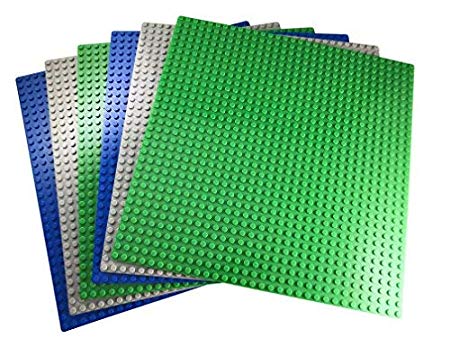 Classic Building Block Base Plates Compatible with All Major Brands (6-Pack (Green, Blue, Grey))