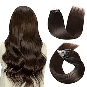 SUYYA Micro Loop Human Hair Extensions Darkest Brown Microlink Hair Extensions Human Hair Straight Micro Links Hair Extensions 50 Strands 50g/Pack for Women(20 inch #2 Darkest Brown)